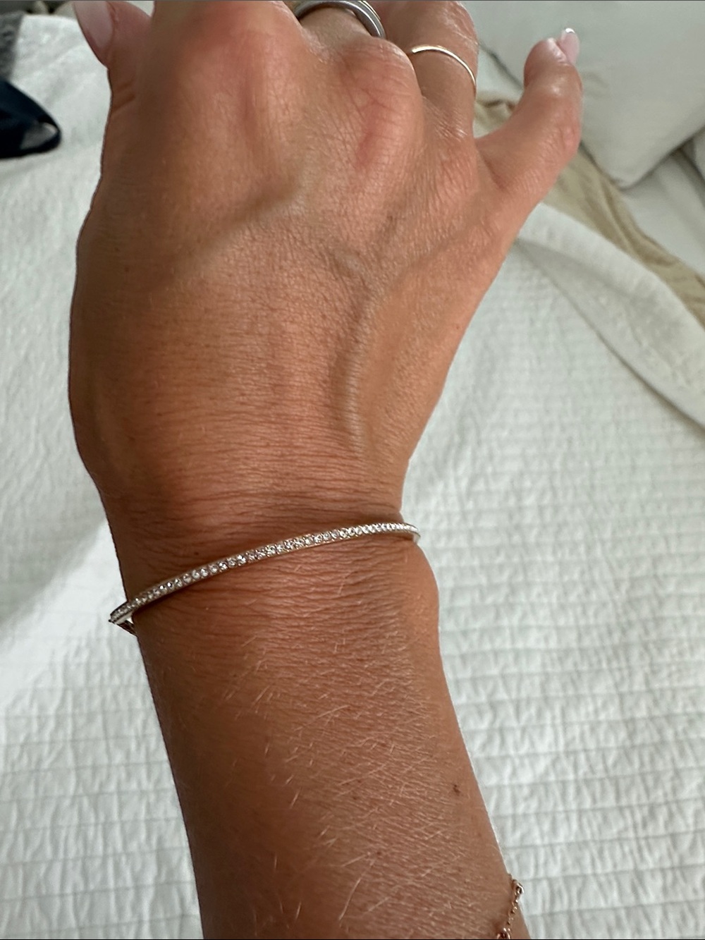 Sterling Silver Pave Diamond Bangle Bracelet - Silver